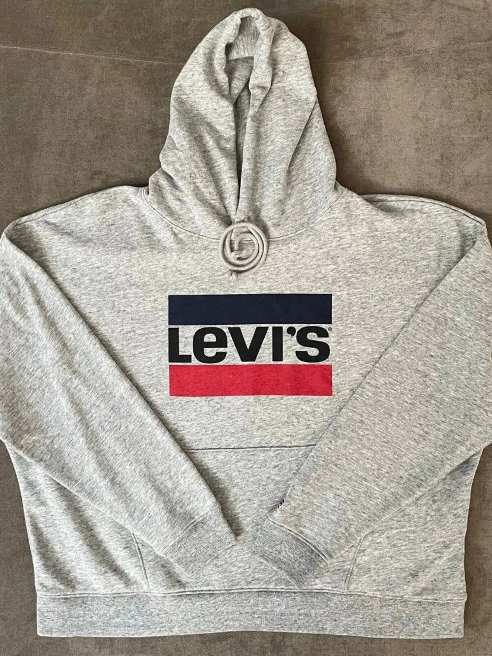 Levis Front Logo Drawstring Hoodie Grey Mens 1X
